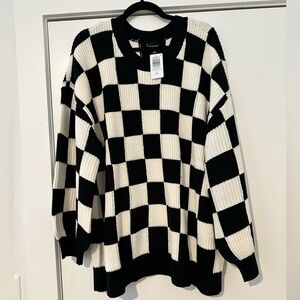 Torrid Black and White Checkered Crew Neck Sweater